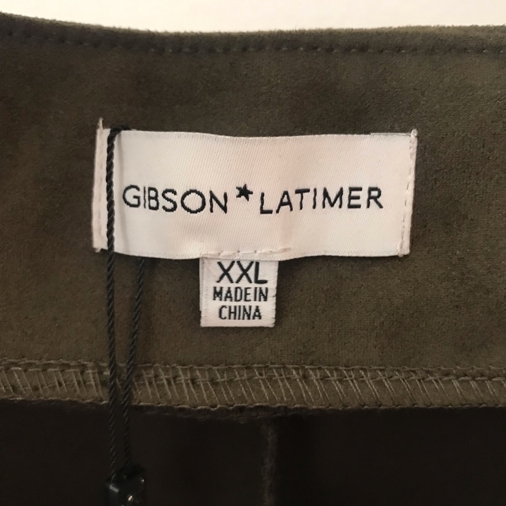 New! Gibson & Latimer High Rise Faux Suede Ponte Leggings Olive Pull On Pants - Picture 8 of 12